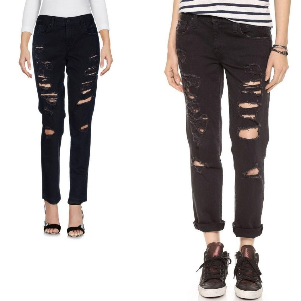 Black Cropped Distressed Jeans Womens 30 Ripped Y2K Destroyed Gothic GENETIC USA